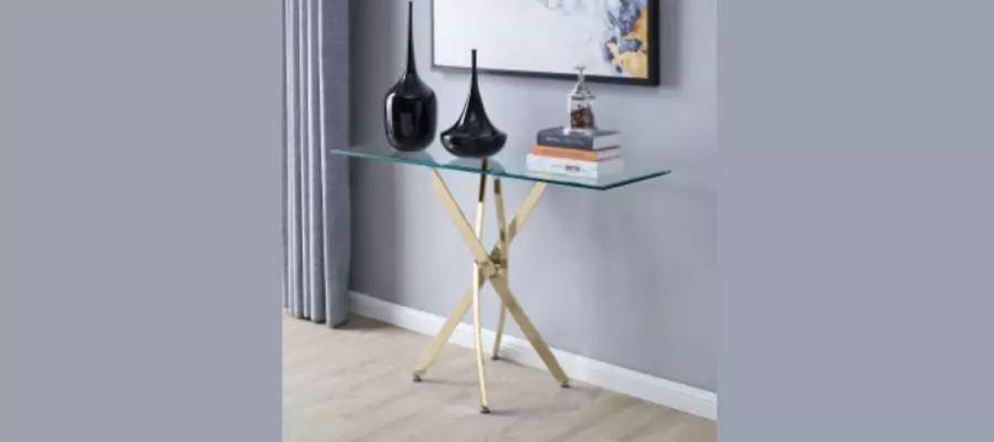 Leonardo Glass and Gold Metal Console Table - Yellow 