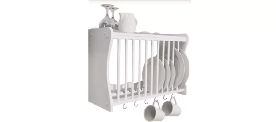 Wall Mounted Kitchen Plate Cup Storage Rack with Hooks - White by Watsons