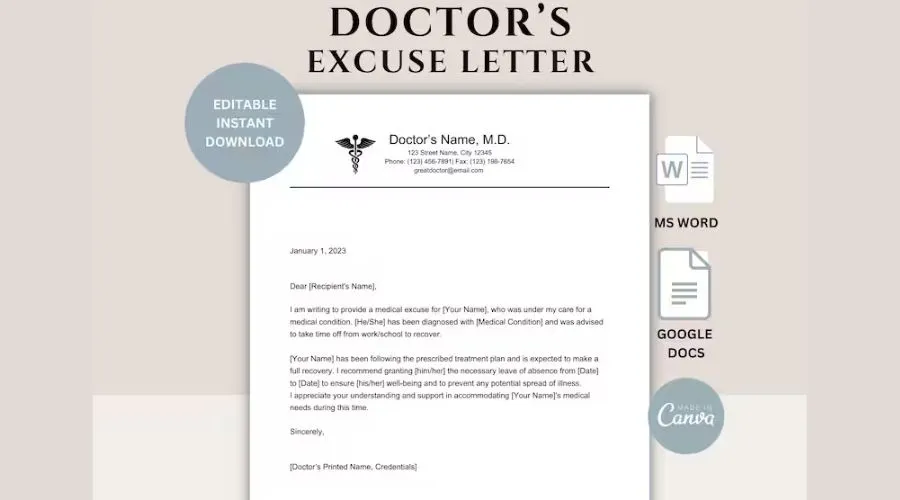 Doctor’s Note Template, Doctor’s Excuse Letter