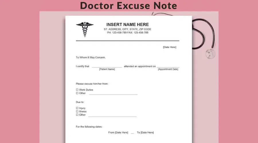 Fillable Doctors Note for Work, Doctor Excuse Note