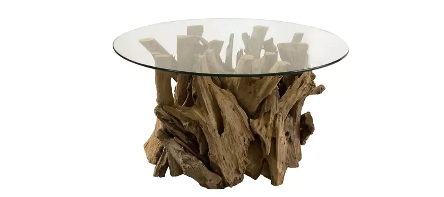 Driftwood Round Glass Cocktail Table