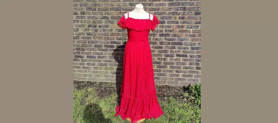 Vintage 1980s Cherry Red Lace Dress Lace S Size Small to Medium Ankle Length Long Off Shoulder