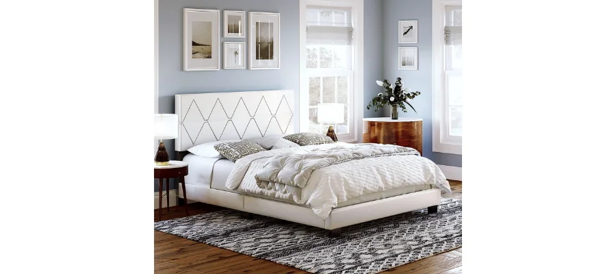 Diamond Upholstered 4-Slat Bed Frame With Headboard - Queen | HerMagic
