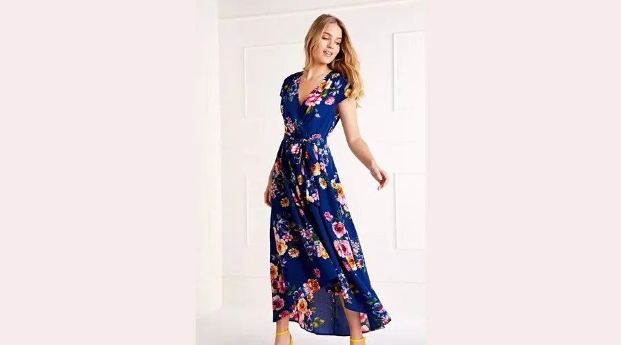 Navy Front Wrap Floral Dress