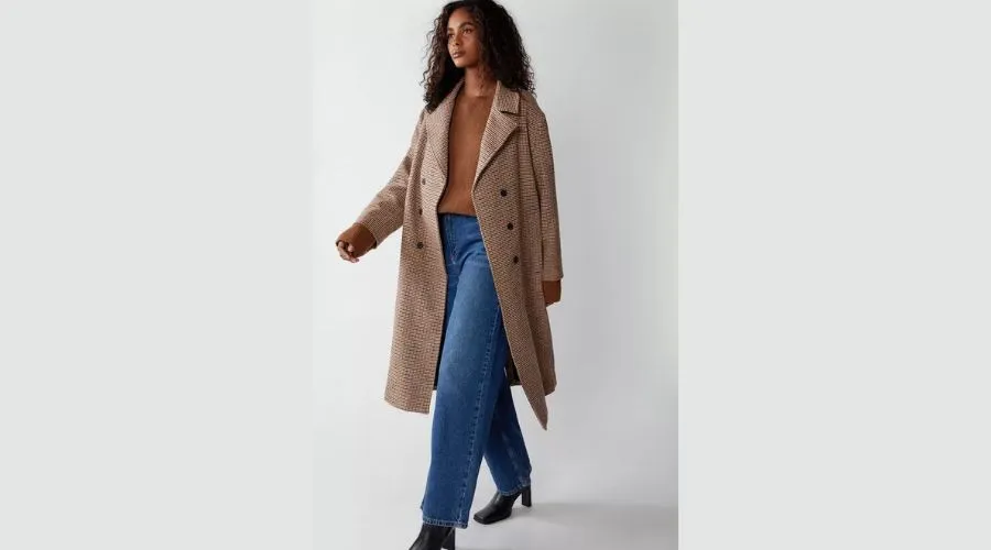 Warehouse - Checked Wool Double Breasted Boyfriend Coat