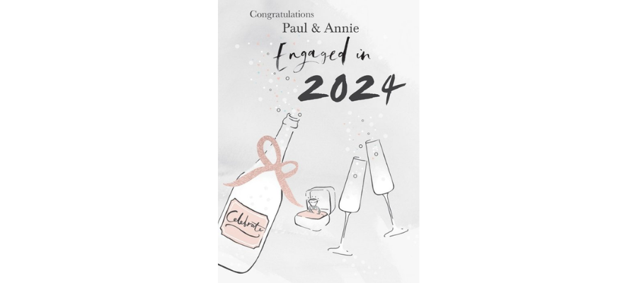 Card With Bottle Of Wine Glasses And An Engagement Ring Illustration