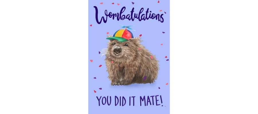 Wombat Wearing A Colourful Baseball Cap Congratulations Card