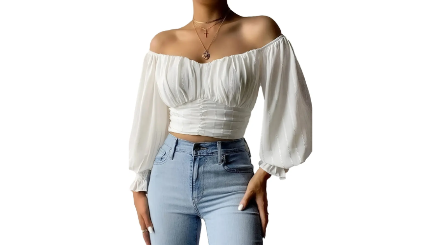 Elegant Off-Shoulder Puff Sleeve Crop Top