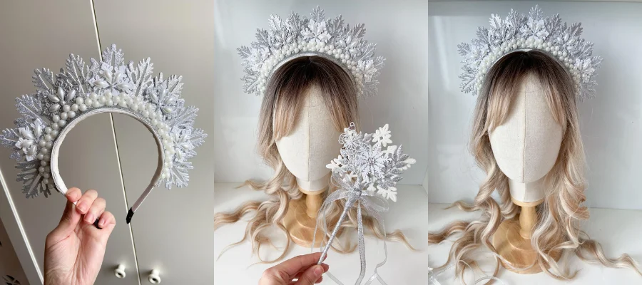 Silver White Snowflake Crown